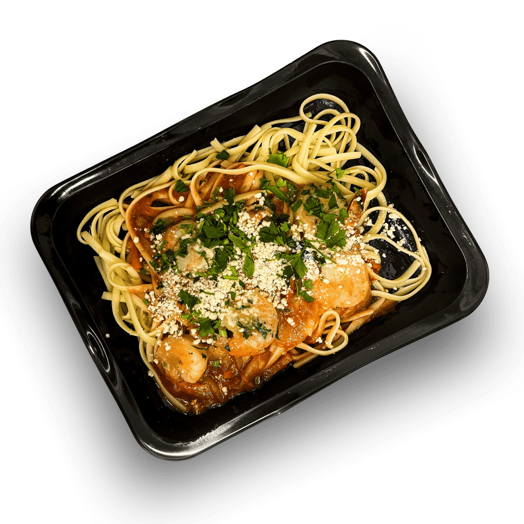 Linguine z krewetkami w sosie winno-porowym