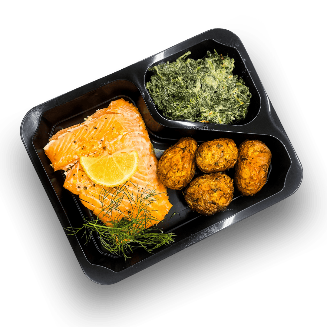 Łosoś pieczony z opiekanymi ziemniaczkami