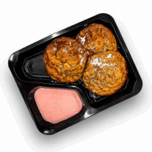 Owsiane placki czekoladowe z bananem i twarogiem, dip truskawkowy